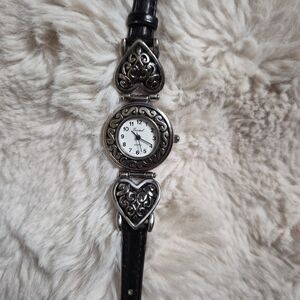 Womens Eurotech Watch Silver Tone Black Band Hearts Quartz Coastal Cowgirl Weste